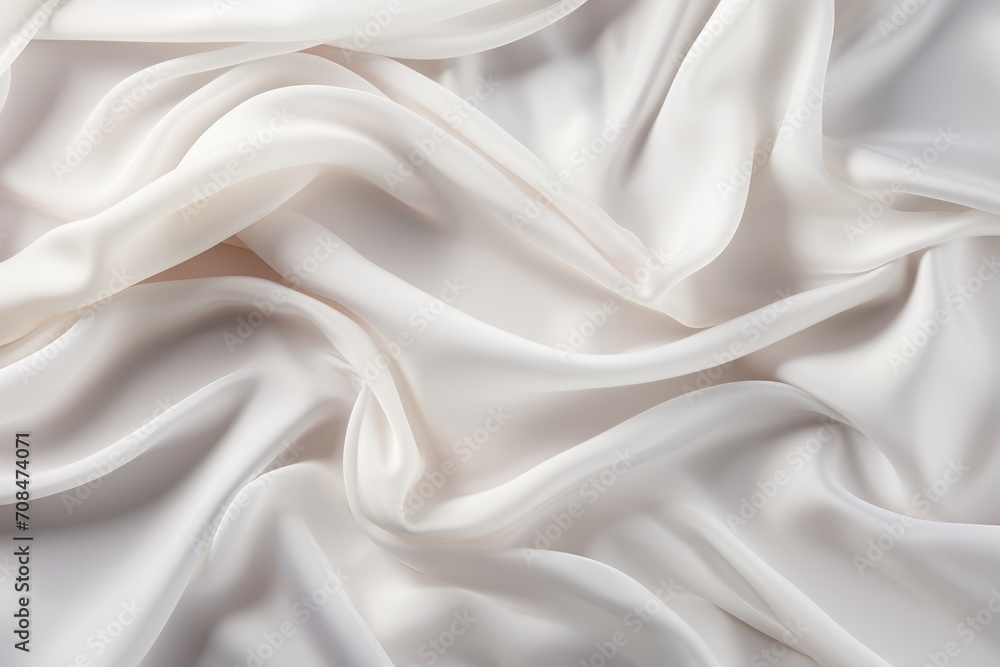 Fototapeta premium Closeup of elegant crumpled pure white silk fabric cloth luxury background design and texture
