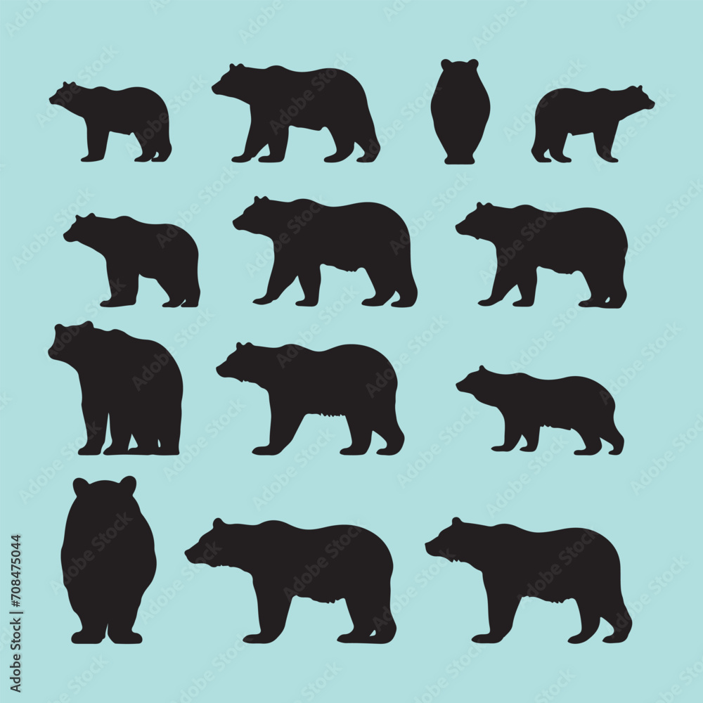 Bear set black silhouette vector clip art