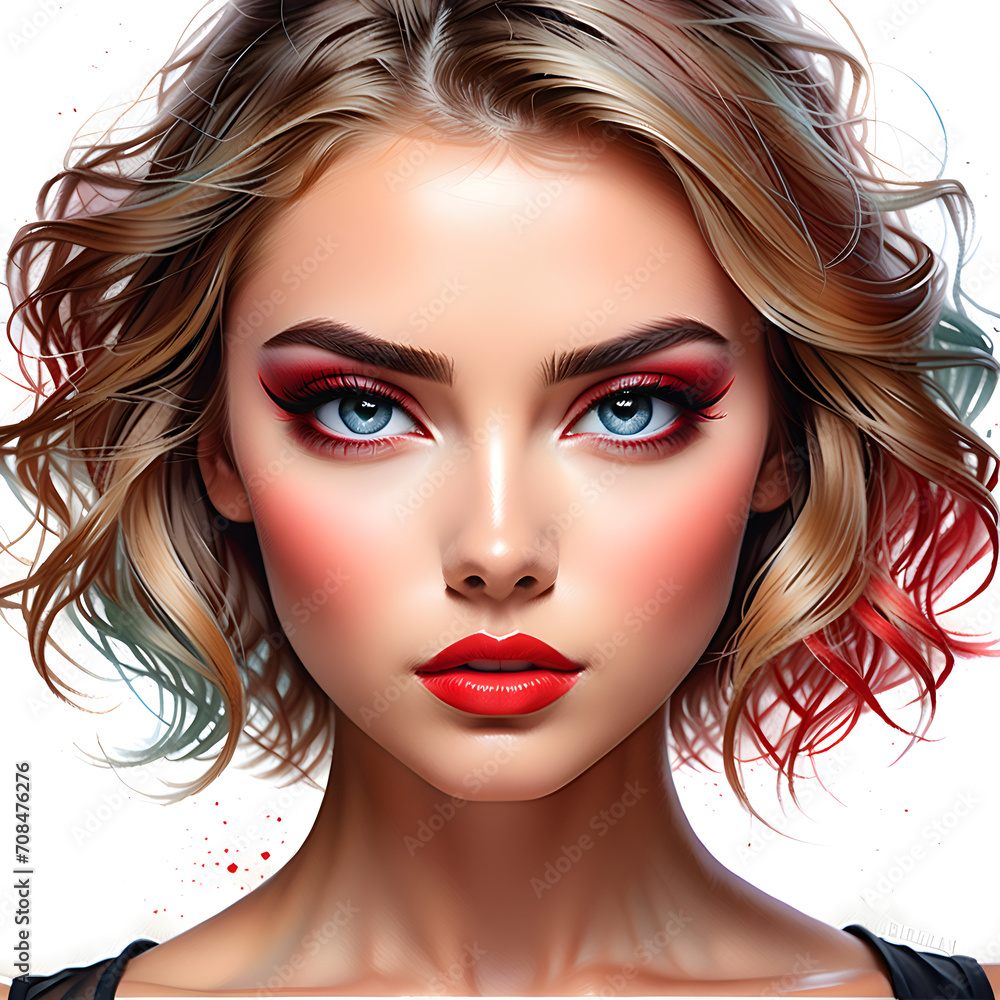 Fototapeta premium A feast of beauty: special beauty art by fascinating women created with gorgeous makeup art.(Generative AI)