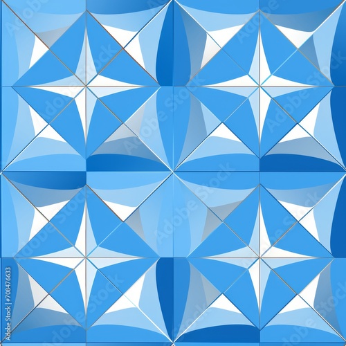 Abstract geometric seamless pattern in shades of blue with intricate shapes and repeating motifs