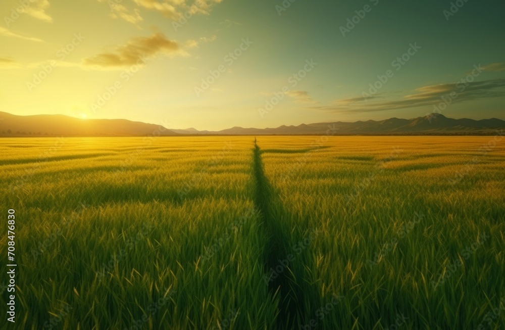 Obraz premium Green rice field. Lush and abundant plantation with beautifully colored panorama. Generate AI
