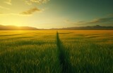 Green rice field. Lush and abundant plantation with beautifully colored panorama. Generate AI