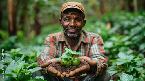 African farmer hands holding fresh produce, New life and growth concept. Seed and planting concept.