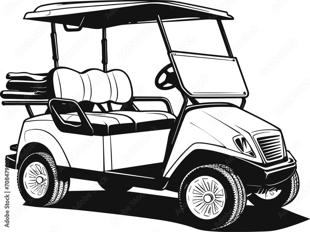 a black and white hand drawing of Golf Cart, with a white background. AI generated illustration. a black and white hand drawing of Golf Cart, with a white background. AI generated illustration.