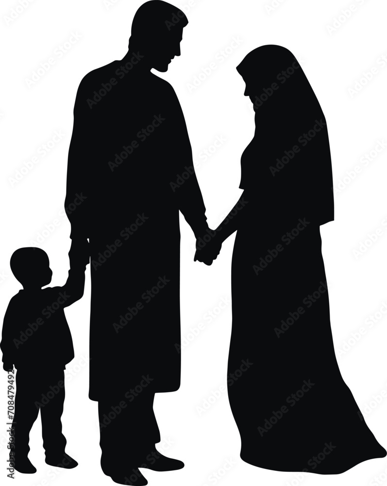 vector silhouette of romantic muslim couple. AI generated illustration.