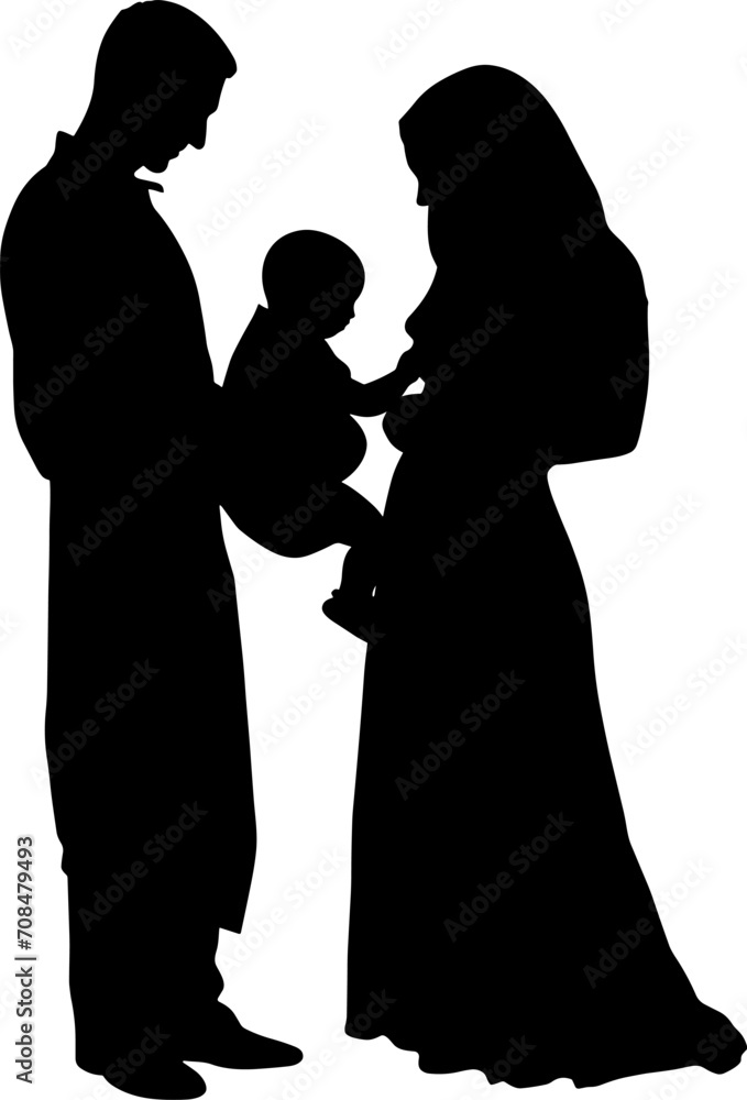vector silhouette of romantic muslim couple. AI generated illustration.