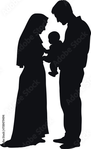 vector silhouette of romantic muslim couple. AI generated illustration.