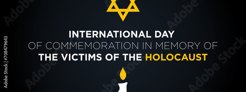 Holocaust remembrance day on the 27 January. David star and burning candle. Horizontal poster or banner background illustration photo