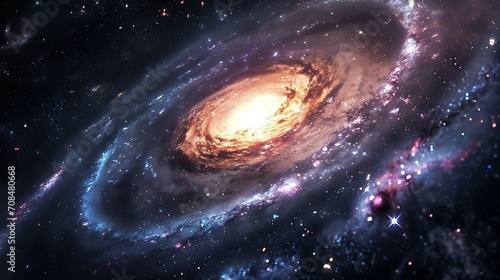 spiral galaxy and stars. Panorama milky way galaxy. Space dark background.