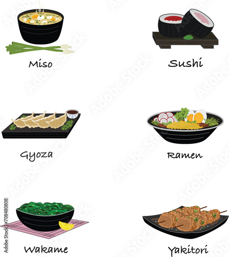 Set of icons for restaurant  set of Japanese meals vector illustrations