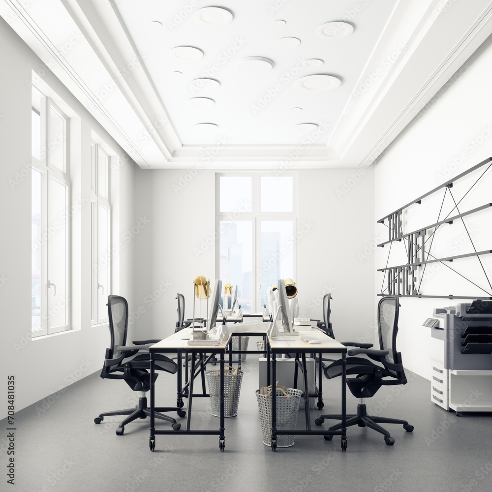 Modern office interior with white walls,