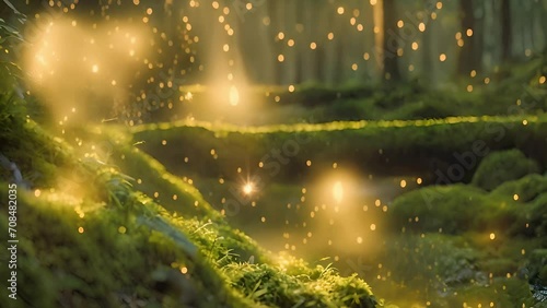 Enchanted forest scene with sparkling lights