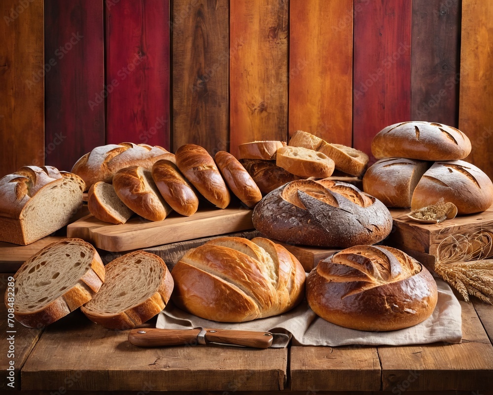 Assorted Artisan Breads on Wooden Table