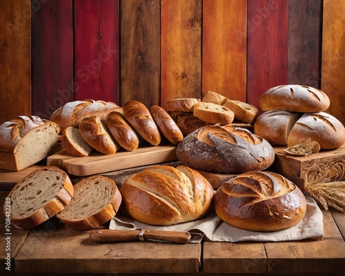 Assorted Artisan Breads on Wooden Table