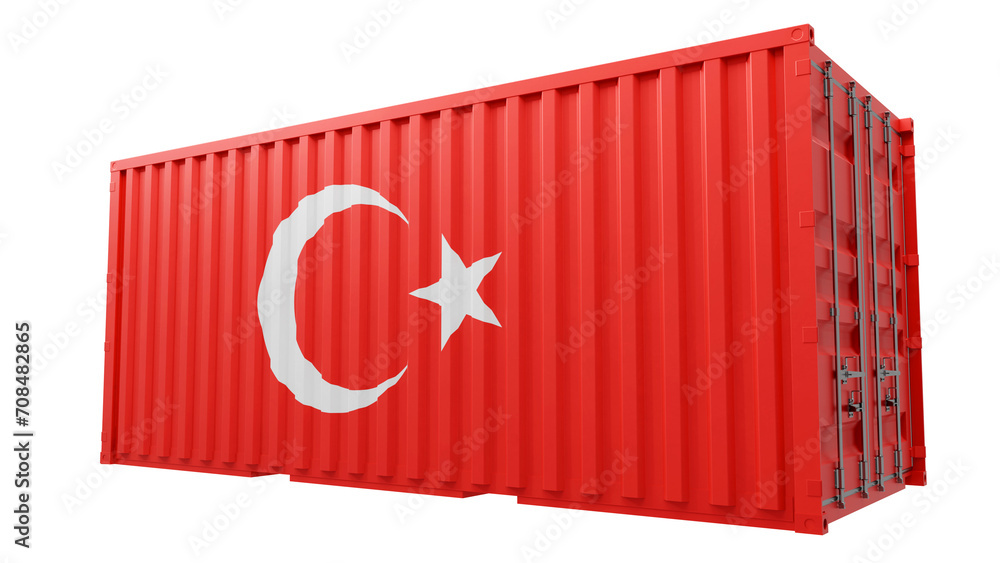 Shipping container with Turkey flag on transparent background. PNG of a cargo with Turkey flag. 3d rendering Shipping container with Turkey flag on transparent background. PNG of a cargo with Turkey flag. 3d rendering