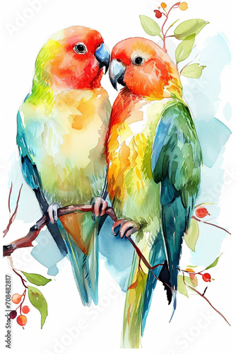 Watercolor Bird, Lovebird Watercolor art ,Lovebird Watercolor art 
