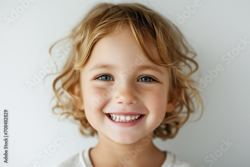 Radiant Smiling Child with a Joyful Expression, Perfect for Capturing the Innocence and Happiness of Childhood, Against a Clean White Background