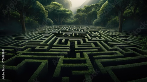 Massive maze landscape. View from above. AI generated. photo