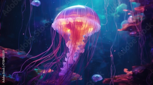 Bright and glowing jellyfish. AI generated. © Viktor