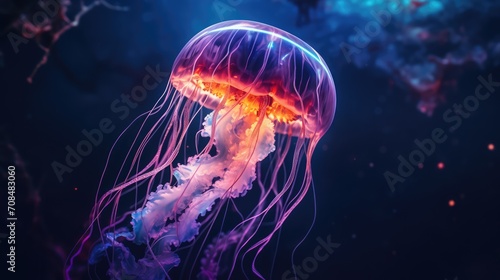 Bright and colorful jellyfish. AI generated.