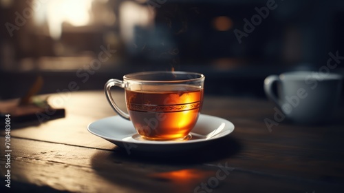 A cup of tea on the table.