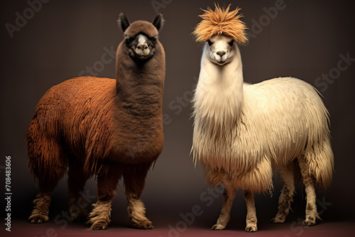 Show a comparative educational exhibit featuring camelids - such as camels and llamas.  photo