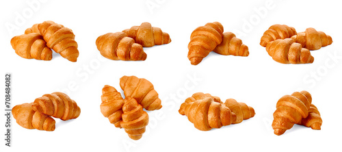 Fresh golden croissants isolated on white, set