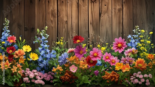 Garden flowers over wood