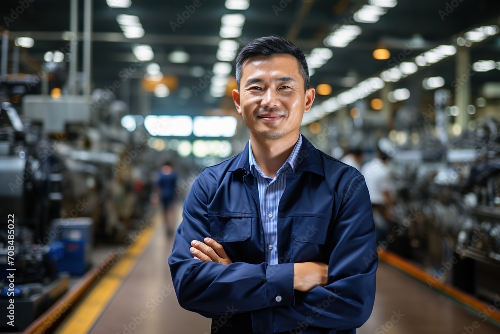 Portrait of a male Asian factory worker smiling Portrait of a male Asian factory worker smiling
