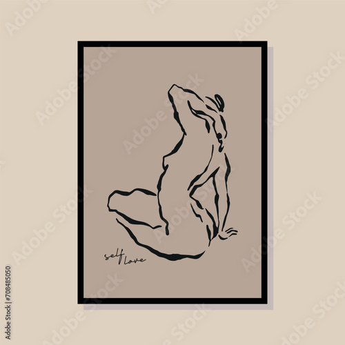 Woman silhouette minimal bohemian illustration. Modern trendy Matisse style print. Abstract print poster template. Minimal design for wallpaper, wall decor, print, postcard, cover, template, banner. 