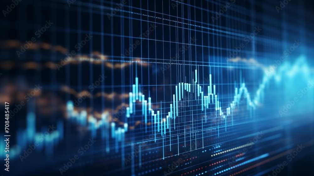 Stock market or forex trading graph and chart investment. Candlestick. Blue background, blur, Generated AI Stock market or forex trading graph and chart investment. Candlestick. Blue background, blur, Generated AI