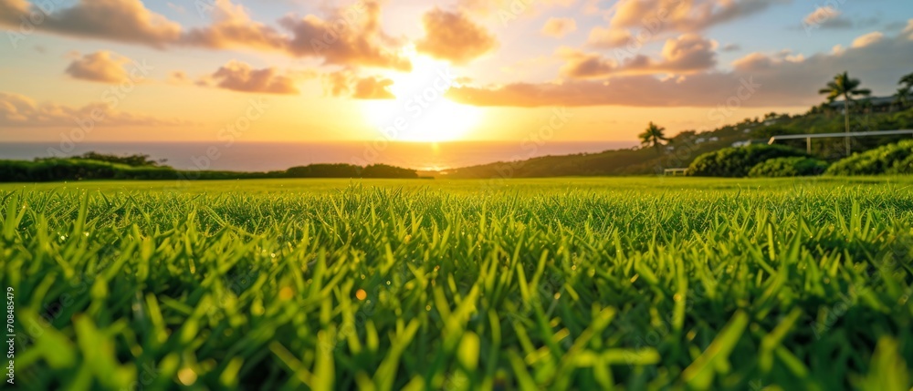 Green grass with sunset views