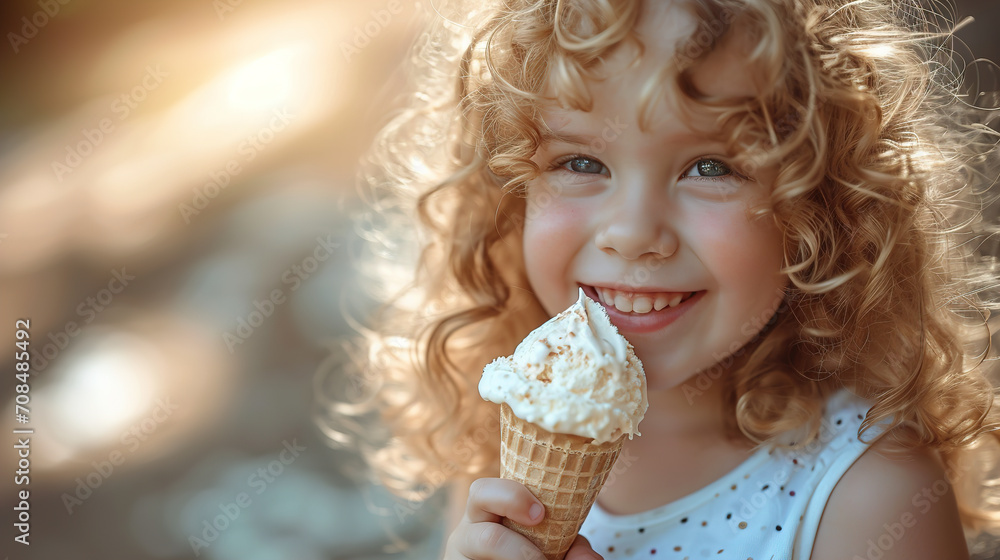 Cute Toddler Girl Eating Ice-Cream, photo for advertising Cute Toddler Girl Eating Ice-Cream, photo for advertising