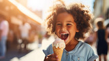 Cute Toddler Girl Eating Ice-Cream, photo for advertising