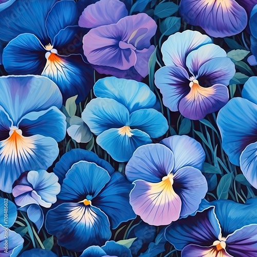 Beautiful blue and purple pansy flower seamless pattern. Floral spring background. St Valentines, Women's and Mothers day. Romantic backdrop for wedding, birthday greeting card, invitation, wallpaper © ratatosk