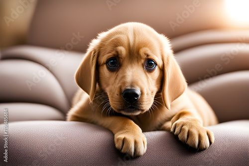 golden retriever puppy sitting on sofa © 민규 이
