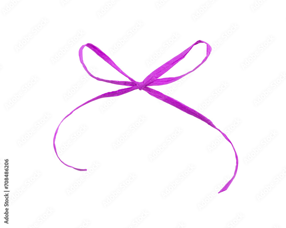 Bow made of purple paper ribbon isolated on white background Bow made of purple paper ribbon isolated on white background