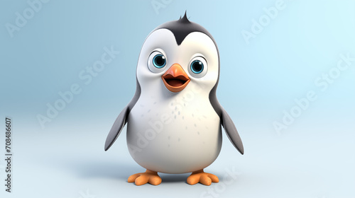 3d cartoon Disney cute one penguin on blue background