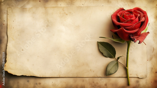 vintage style paper with a red rose for love letter photo
