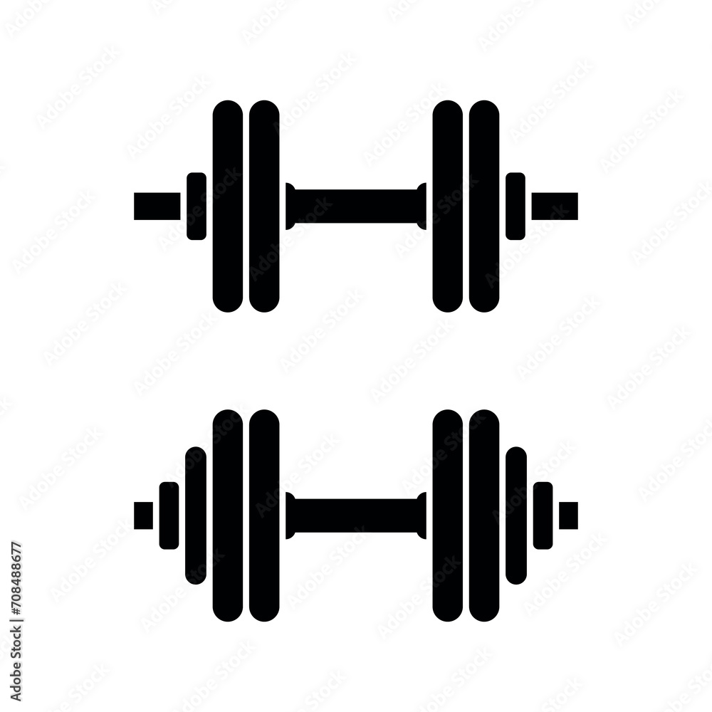 Dumbbell icons set. Symbol of strength or training. An attribute of sport, achievement, or athlete. Dumbbell icons set. Symbol of strength or training. An attribute of sport, achievement, or athlete.