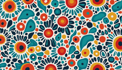 Retro style abstract print with vibrant organic shapes. Stylish primary color background with artistic drawing.