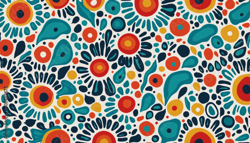 Retro style abstract print with vibrant organic shapes. Stylish primary color background with artistic drawing.