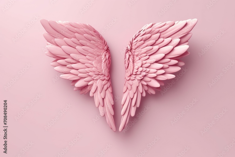 Embrace of Affection: A Delicate Pink Heart Spreads Its Gentle Wings. Generative AI