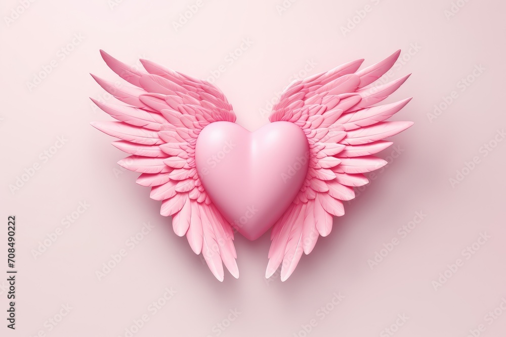 Embrace of Affection: A Delicate Pink Heart Spreads Its Gentle Wings. Generative AI Embrace of Affection: A Delicate Pink Heart Spreads Its Gentle Wings. Generative AI