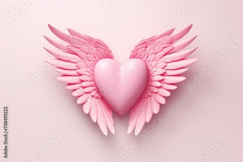 Embrace of Affection: A Delicate Pink Heart Spreads Its Gentle Wings. Generative AI