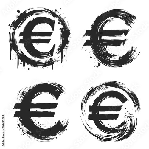 Vector set of grunge euro symbols. Grunge design elements.