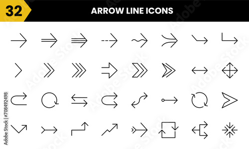 Arrow navigation line vector icon set. For wayfinding, interface, indicator, guide, application and etc. Simple icon graphic symbol design