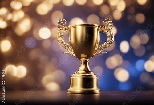 Achievement success in education awards concept Golden trophy cup winner on bokeh background Congradulation