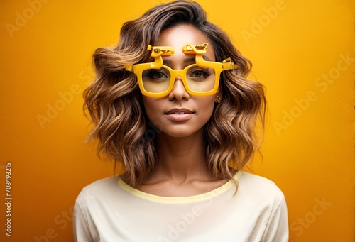 a woman wearing glasses designed in the shape of a camel