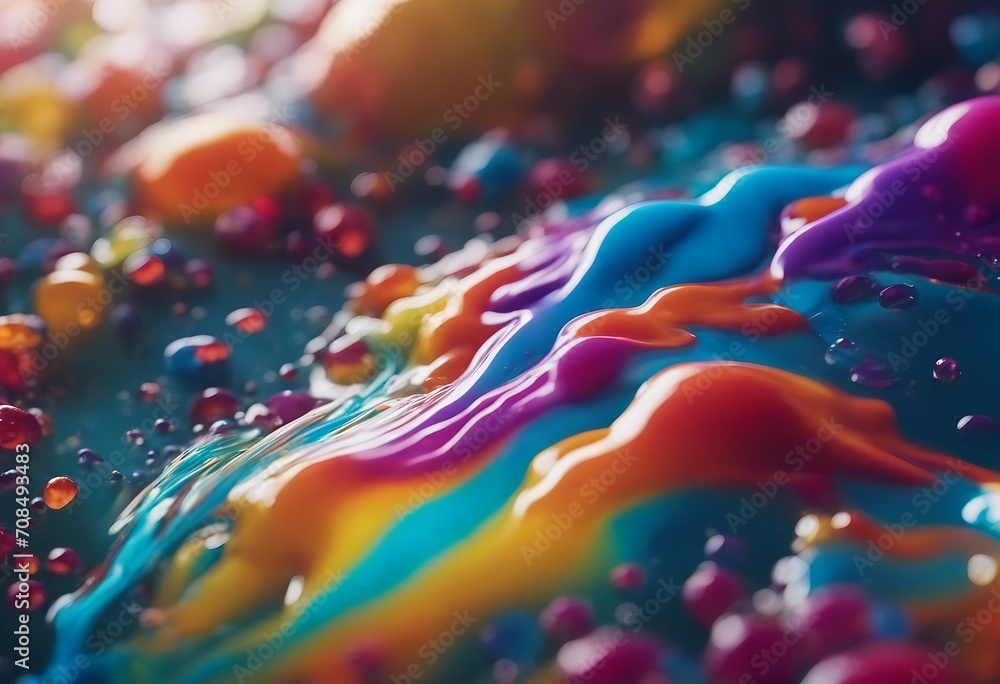 Thick mass of colorful rainbow paint drops mixed in water and ink - obrazy, fototapety, plakaty 